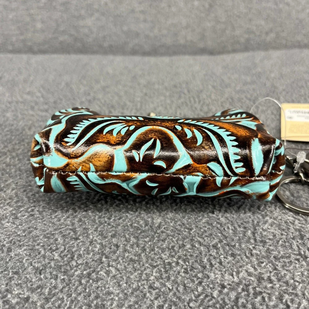 Patricia Nash Borse Coin Purse Women Turquoise Tooled Leather Floral Kiss Lock